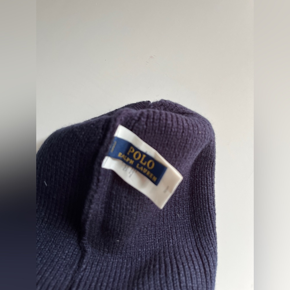 Ralph Lauren Navy Beanie with Gold Logo - Picture 4 of 4